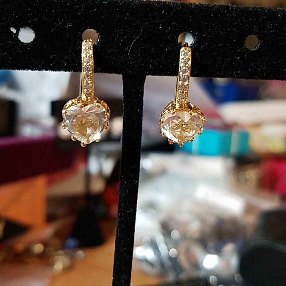 Rhinestone & Diamond Faux Gold Tone 0.33" Earrings